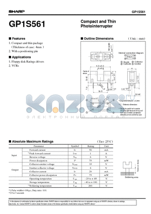 GP1S561 datasheet - Compact and Thin Photointerrupter