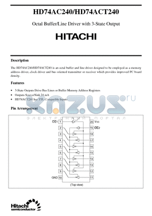 HD74ACT240 datasheet - Octal Buffer/Line Driver with 3-State Output