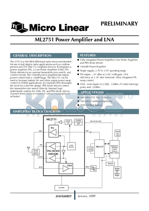 ML2751DT datasheet - Power Amplifier and LNA