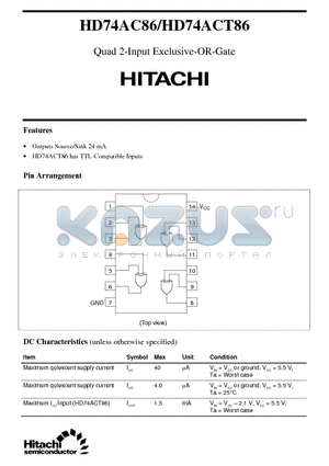 HD74ACT86 datasheet - Quad 2-Input Exclusive-OR-Gate