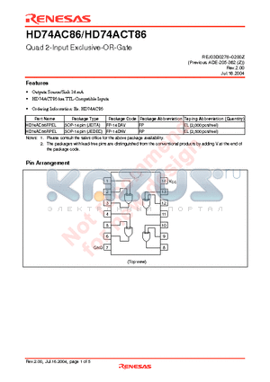 HD74ACT86 datasheet - Quad 2-Input Exclusive-OR-Gate