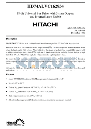 HD74ALVC162834 datasheet - 18-bit Universal Bus Driver with 3-state Outputs and Inverted Latch Enable