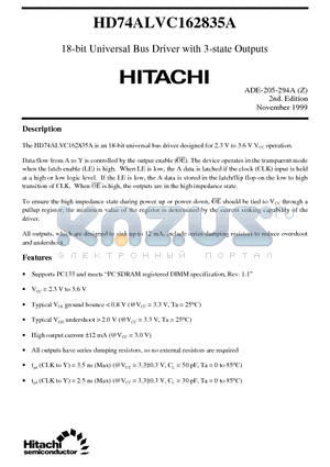 HD74ALVC162835A datasheet - 18-bit Universal Bus Driver with 3-state Outputs