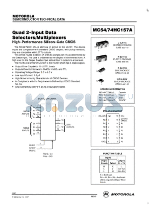 MC74HC157AD datasheet - Quad 2-Input Data Selectors / Multiplexers