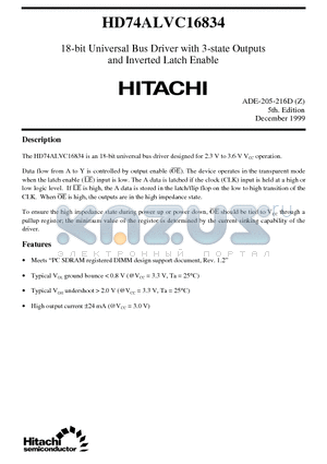 HD74ALVC16834 datasheet - 18-bit Universal Bus Driver with 3-state Outputs and Inverted Latch Enable