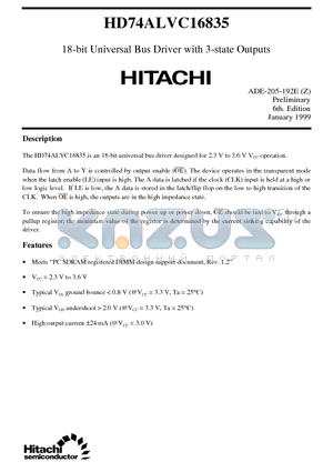HD74ALVC16835 datasheet - 18-bit Universal Bus Driver with 3-state Outputs