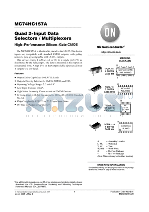 MC74HC157A_05 datasheet - Quad 2−Input Data Selectors / Multiplexers