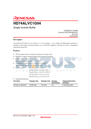 HD74ALVC1G04 datasheet - Single Inverter Buffer