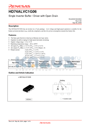 HD74ALVC1G06 datasheet - Single Inverter Buffer / Driver with Open Drain