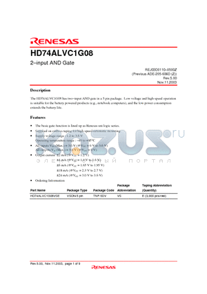 HD74ALVC1G08VSE datasheet - 2-Input AND Gate