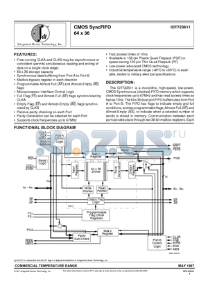 IDT7223611L15PF datasheet - CMOS SyncFIFO 64 x 36