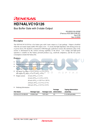 HD74ALVC1G126VSE datasheet - Bus Buffer Gate with 3-state Output