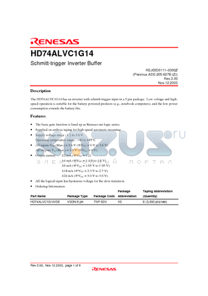 HD74ALVC1G14 datasheet - Schmitt-trigger Inverter Buffer