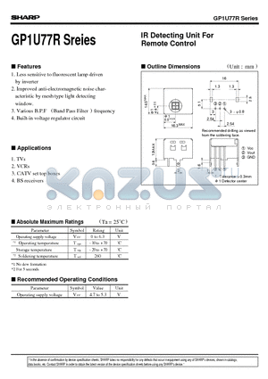 GP1U777R datasheet - IR Detecting Unit For Remote Control