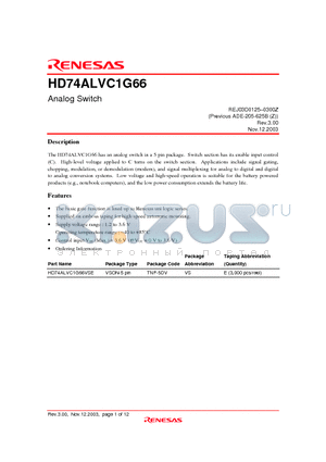 HD74ALVC1G66VSE datasheet - Analog Switch