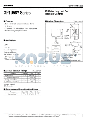 GP1U58Y datasheet - IR Detecting Unit For Remote Control