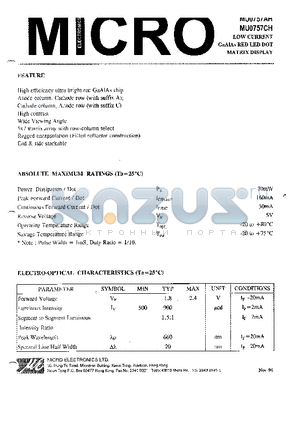 MU0757CH datasheet - LOW CURRENT GaAIAs RED LED DOT MATRIX DISPLAY