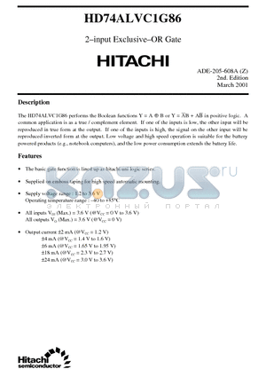 HD74ALVC1G86 datasheet - 2-input Exclusive-OR Gate