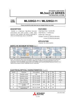 ML329G2 datasheet - LASER DIODES FOR INDUSTRIAL SYSTEMS