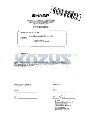 GP1UV701QS datasheet - INFRARED DETECTING UNIT FOR REMOTE CONTROL