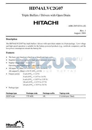 HD74ALVC2G07 datasheet - Triple Buffers / Drivers with Open Drain