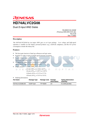 HD74ALVC2G08USE datasheet - Dual 2-input AND Gates