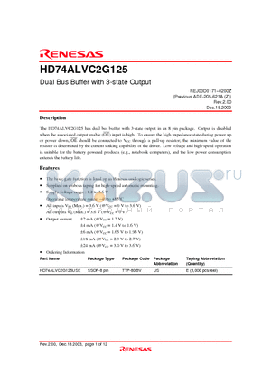 HD74ALVC2G125 datasheet - Dual Bus Buffer with 3-state Output