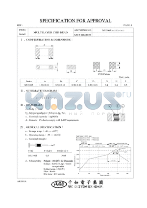 MU1005301YL datasheet - MULTILAYER CHIP BEAD