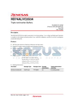 HD74ALVC2G34 datasheet - Triple noninverter Buffers