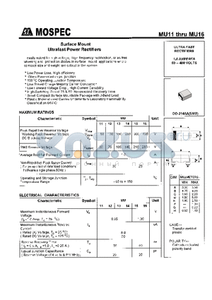 MU11 datasheet - POWER RECTIFIERS(1.0A,50-400V)