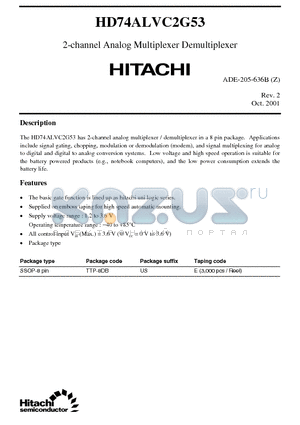 HD74ALVC2G53 datasheet - 2-channel Analog Multiplexer Demultiplexer