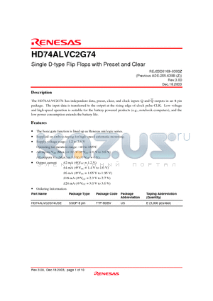 HD74ALVC2G74 datasheet - Single D-type Flip Flops with Preset and Clear