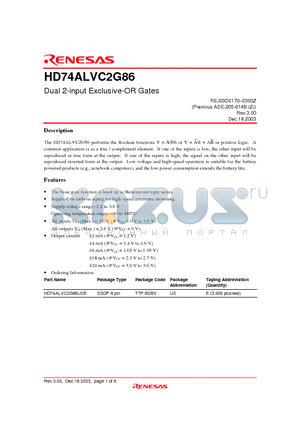 HD74ALVC2G86USE datasheet - Dual 2-input Exclusive-OR Gates