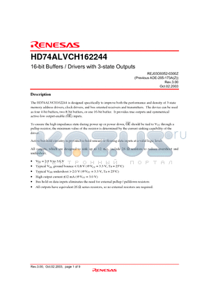 HD74ALVCH162244 datasheet - 16-bit Buffers / Drivers with 3-state Outputs