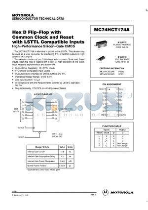 MC74HC174AD datasheet - Hex D Flip-Flop with Common Clock and Reset with LSTTL Compatible Inputs