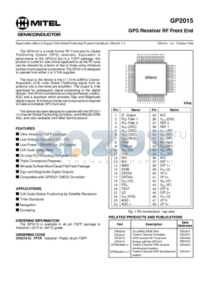 GP2015 datasheet - GPS Receiver RF Front End