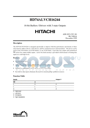 HD74ALVCH16244 datasheet - 16-bit Buffers / Drivers with 3-state Outputs