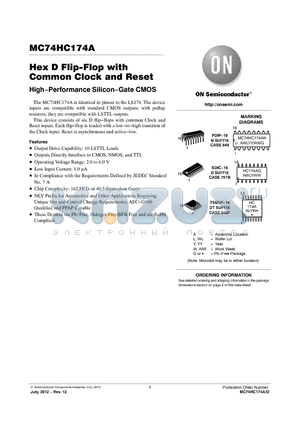 MC74HC174ADR2G datasheet - Hex D Flip-Flop with Common Clock and Reset