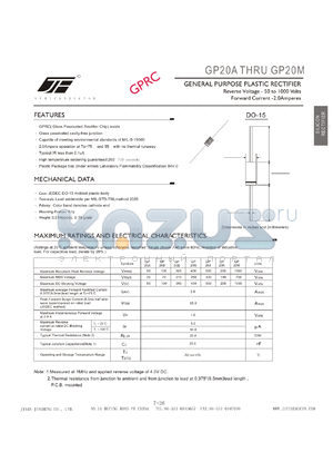 GP20B datasheet - GENERAL PURPOSE PLASTIC RECTIFIER