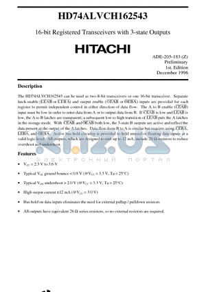 HD74ALVCH162543 datasheet - 16-bit Registered Transceivers with 3-state Outputs