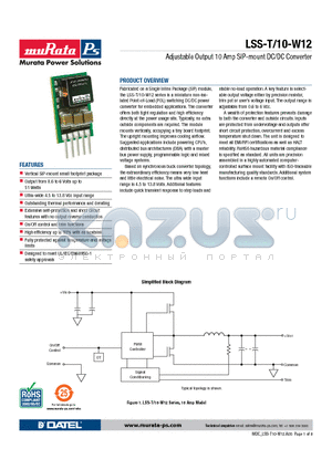 LSS-T10-W12 datasheet - Adjustable Output 10 Amp SIP-mount DC/DC Converter