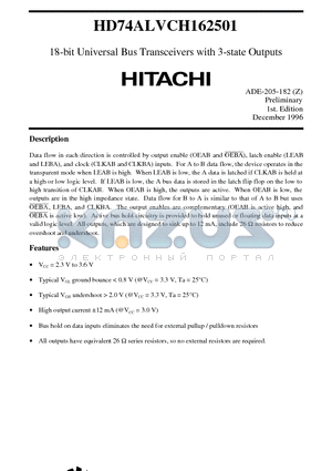 HD74ALVCH162501 datasheet - 18-bit Universal Bus Transceivers with 3-state Outputs
