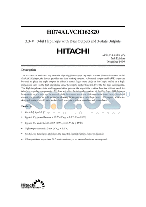 HD74ALVCH162820 datasheet - 3.3-V 10-bit Flip Flops with Dual Outputs and 3-state Outputs