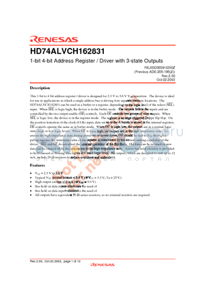 HD74ALVCH162831 datasheet - 1-bit 4-bit Address Register / Driver with 3-state Outputs