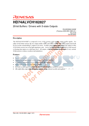 HD74ALVCH162827 datasheet - 20-bit Buffers / Drivers with 3-state Outputs