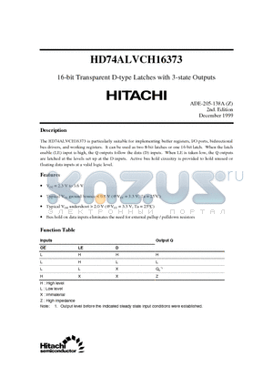 HD74ALVCH16373 datasheet - 16-bit Transparent D-type Latches with 3-state Outputs