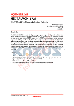 HD74ALVCH16721 datasheet - 3.3-V 20-bit Flip Flops with 3-state Outputs