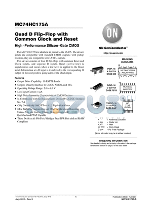 MC74HC175ANG datasheet - Quad D Flip-Flop with Common Clock and Reset