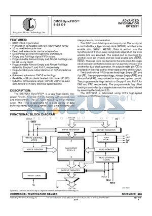 IDT72251L25J datasheet - CMOS SyncFIFOO 8192 X 9