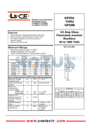 GP20K datasheet - 2.0Amp glass passivated junction rectifiers 50to1000 volts